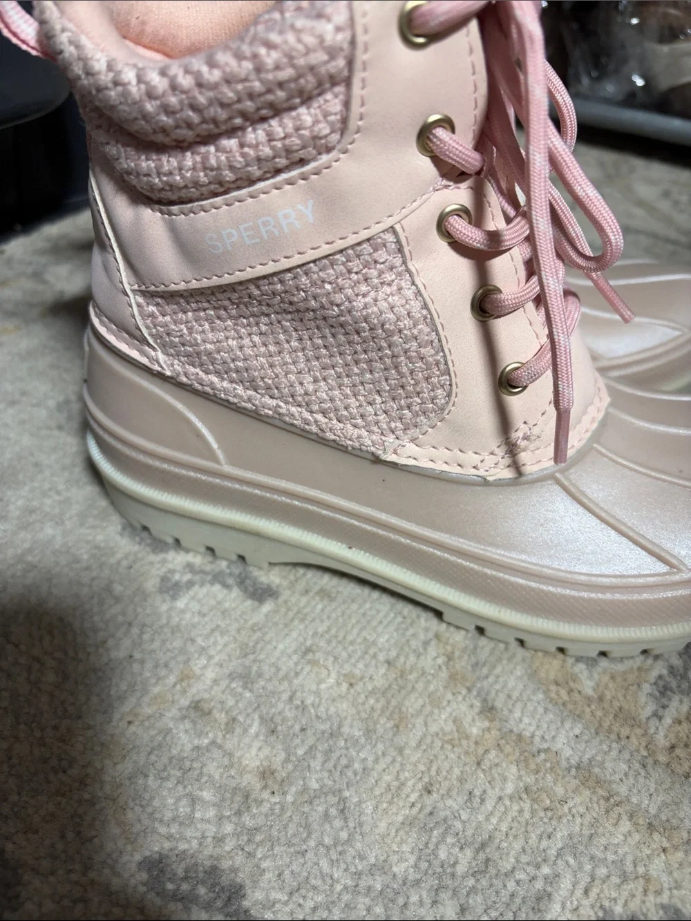 Sperry Girls' Blush Pink Lace-Up Waterproof Duck Boots